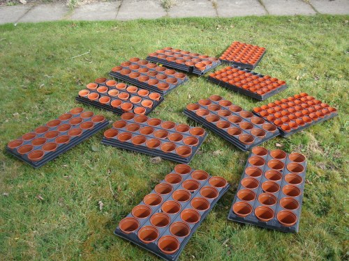 Clean pots drying in the sunshine
